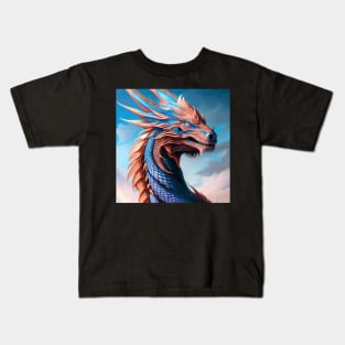 Intricate Blue and Copper Metallic Dragon Kids T-Shirt